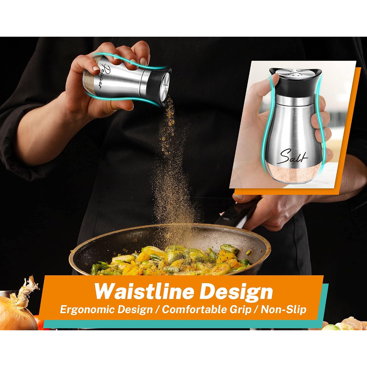 Salt Shakers And Pepper Set,4 Oz Glass Bottom Salt Pepper Shaker With Stainless Steel Lid For Kitchen Gadgets Cooking Table, Rv, Camp,Bbq Refillable Design (Silver)
