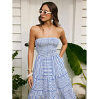 Cider Women'S Strapless Dress With Pockets Tube Striped Long Midi Dresses A Line Beach Vacation Casual Summer Outfits
