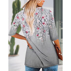 KISSMODA Women's Round Neck Pleated 3/4 Sleeve Tunic Top
