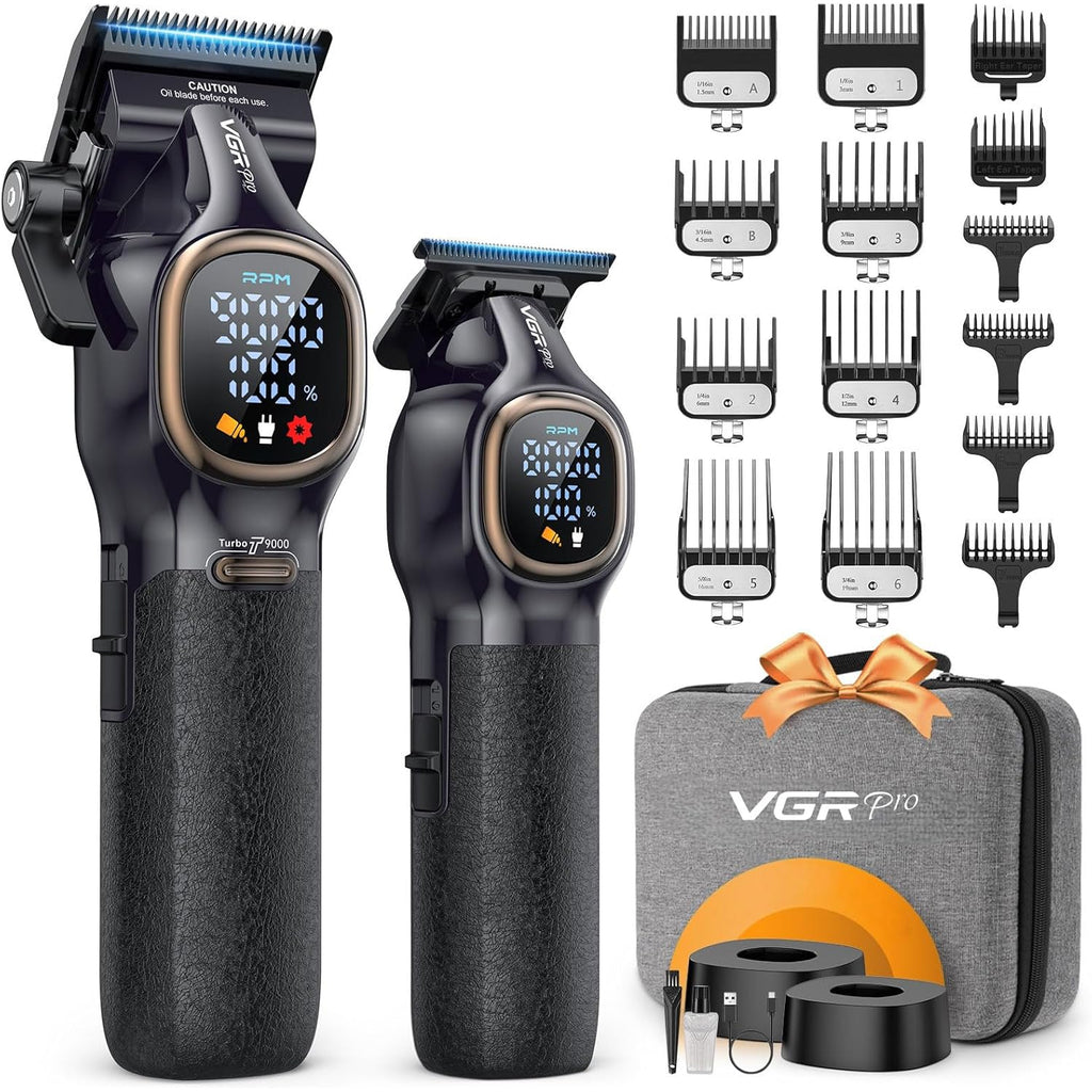 VGRPRO Professional Hair Clippers for Men, Professional Barber Clippers and Trimmer Set, Cordless Hair Clippers for Hair Cutting with Package Case, Powerful 9000 PRM Rechargable Electric Clippers