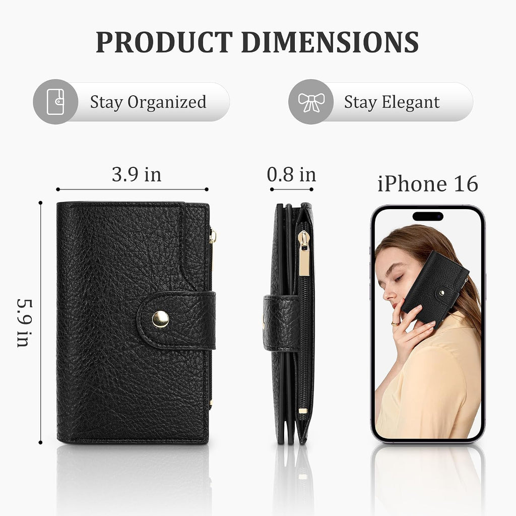 Small Women'S Bifold Wallet, Rfid Blocking Credit Card Holder With Zipper, Travel Cute Coin Pocket Wallet For Ladies, Black