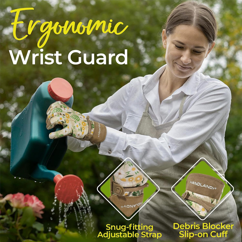 Handlandy Gardening Gloves For Women, Breathable Ladies Leather Garden Yard Gloves Best Gift For Gardeners