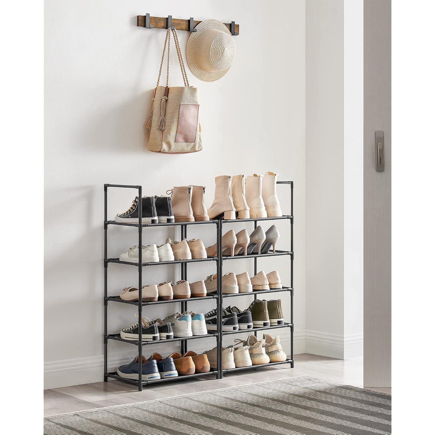 Songmics Shoe Rack, 10-Tier Shoe Shelf, Shoe Storage Organizer, 11 X 17.7 X 68 Inches, Metal Frame, Non-Woven Fabric Shelves, For Entryway, Bedroom, Black Ulsh010B02