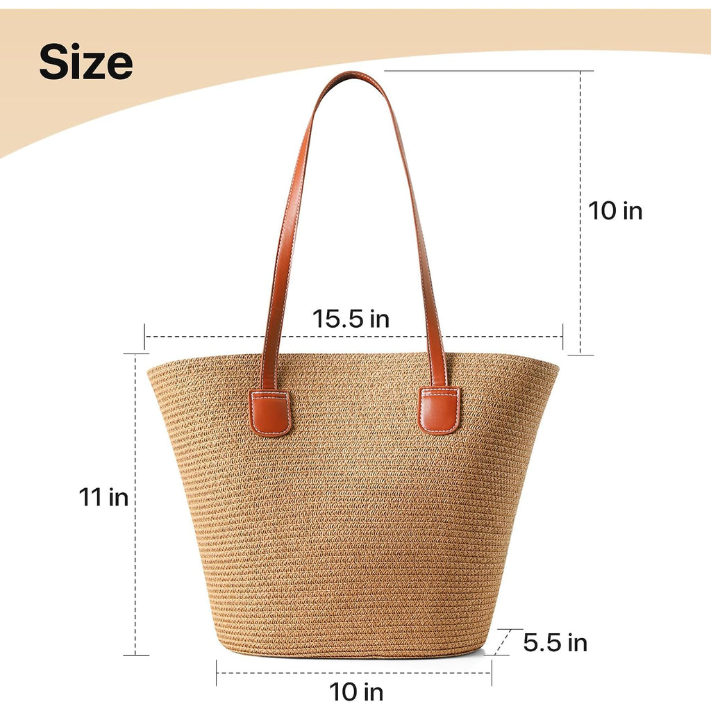 Straw Bags For Women | Travel Straw Totes Bag, Summer Woven Shoulder Bag Handbag
