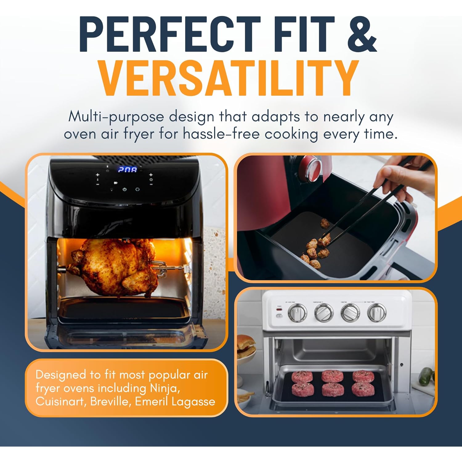 Toaster Oven Liners for Bottom of Oven (4 Pack) Reusable Non-Stick Heat Resistant Toaster Liners, Compatible with Breville, Cuisinart, Black & Decker, Dash, and More - Air Fryer Liners 12"x12" (Black)