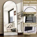 57" X 20" Arched Full Length Mirror - Wall Mounted/Floor Mirror Aluminum Alloy Frame Full Body Mirrors For Bathroom Living Room Bedroom And Entryway,Black