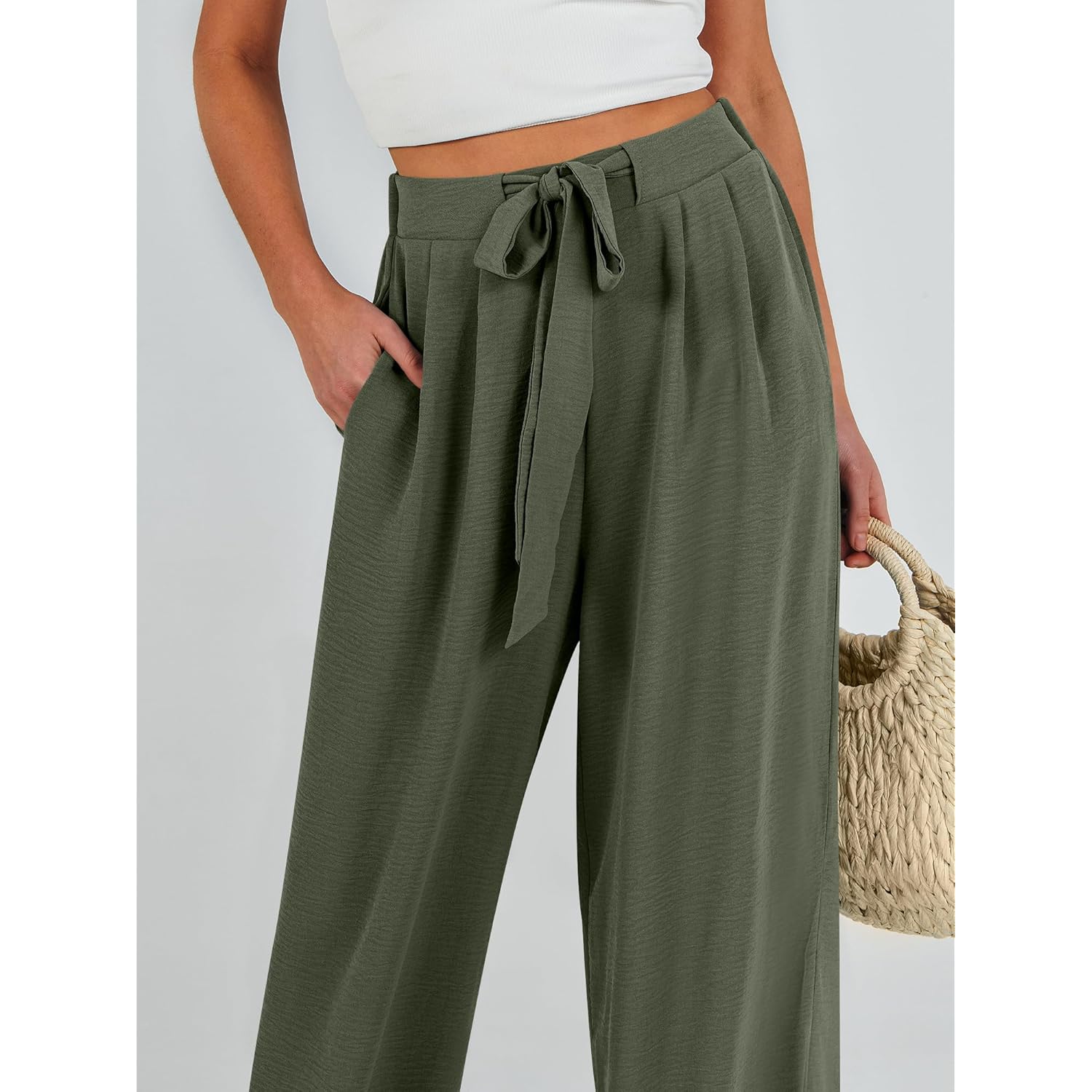 Wide Leg Palazzo Pants for Women Summer High Waist Flowy Loose Casual Lounge Trousers Beach Travel Vacation Clothes