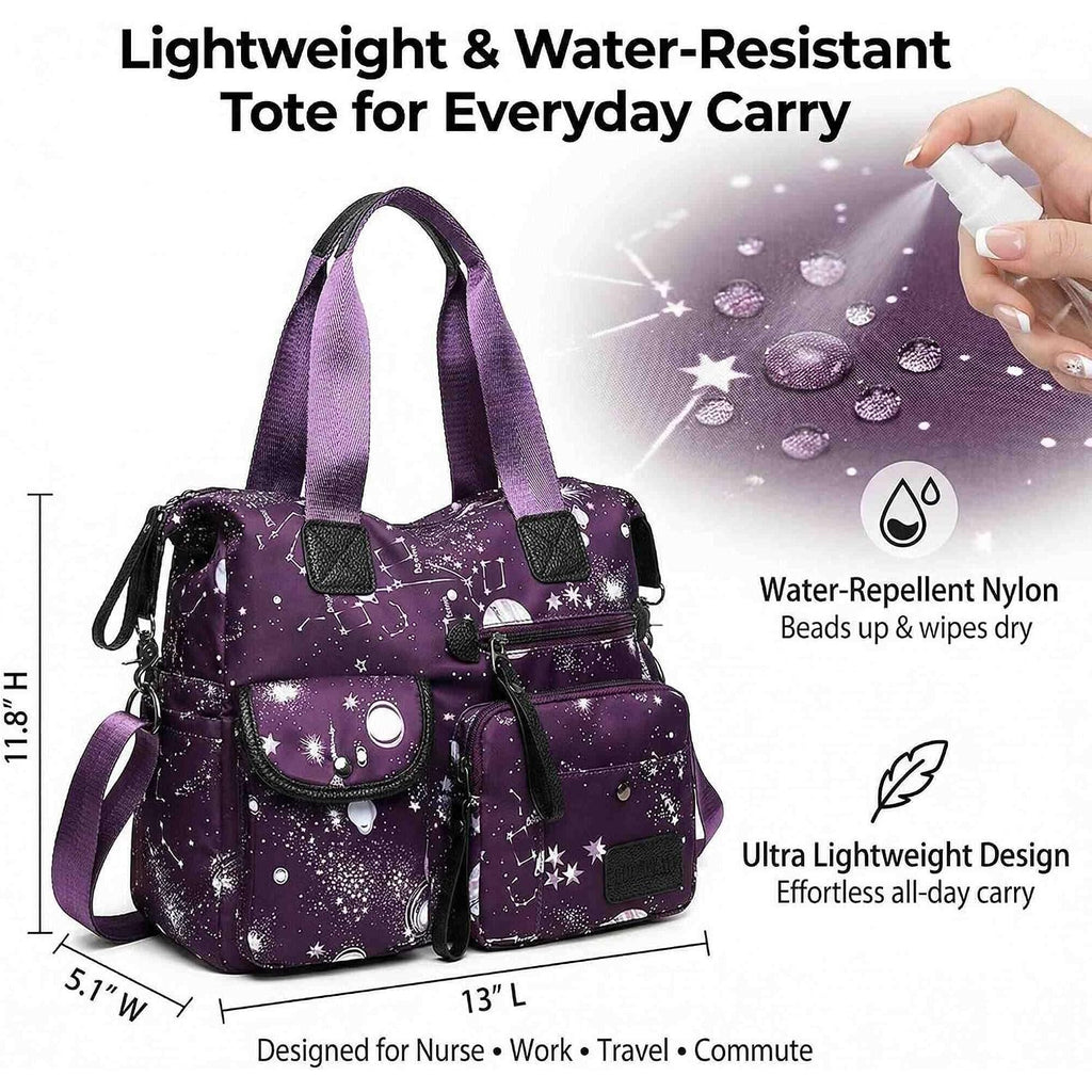 Tote Bag For Women,Multi Pockets Shoulder Handbag,Nurse Bag For Work,Large Cross Body Purse,Fashion Nylon Top Handle Satchel