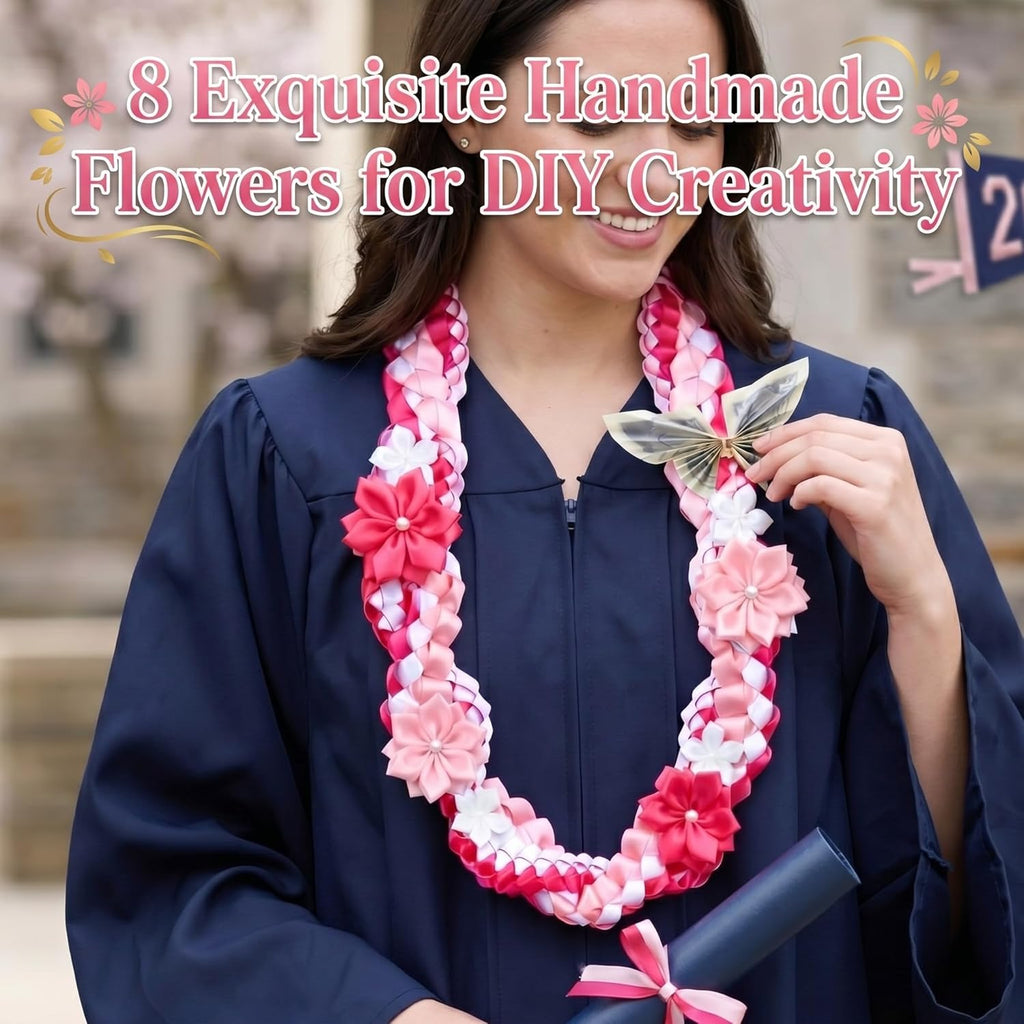 Lyrow 50" Graduation Lei 2026 Double Braided Graduation Ribbon Money Lei with 4 Satin Flower Handmade Grad Necklace Class of 2026 Grad Gift Accessories for Men Women