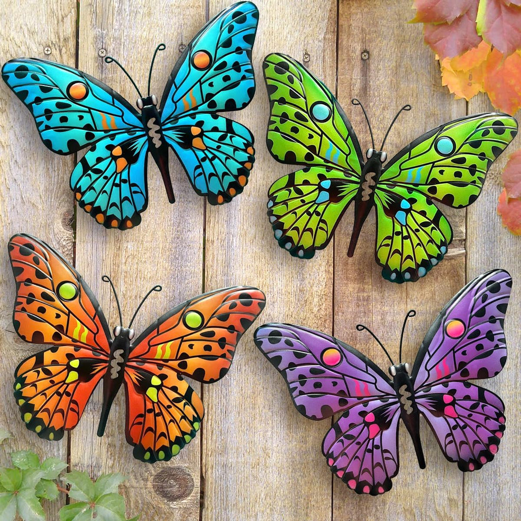 Metal Butterfly Wall Decor - 9.6" Outdoor Fence Wall Art Decor, Hanging Decoration For Garden Yard Living Room Bedroom Patio Balcony(4 Pack)