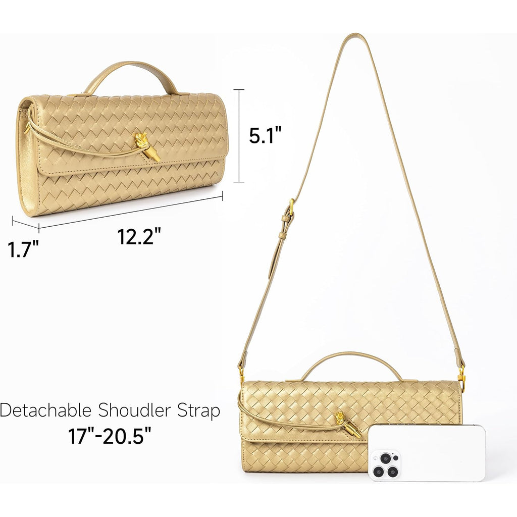 Joryin Woven Purse For Women Evening Clutch Woven Leather Handbags Crossbody Bag Purse Formal Evening Bag, Vegan Leather