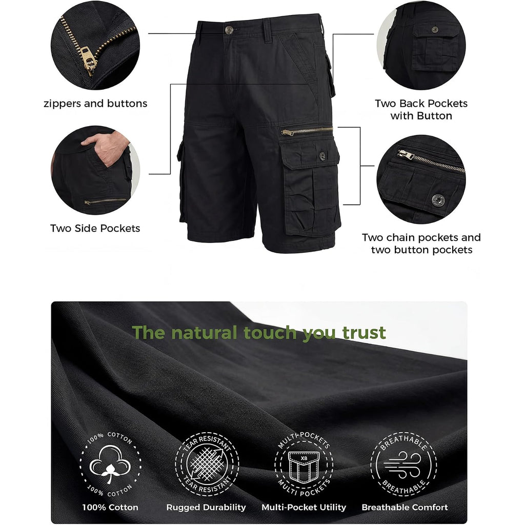 Mens Cargo Shorts Cotton Work Casual Shorts For Men With Multiple Pockets