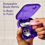 Flamingo Travel Razor Kit for Women - Body & Pubic Razor - Mini Handle, 2 Blade Refills, 2 Travel Size Foaming Shave Gels & Vented Case - TSA Approved Essentials