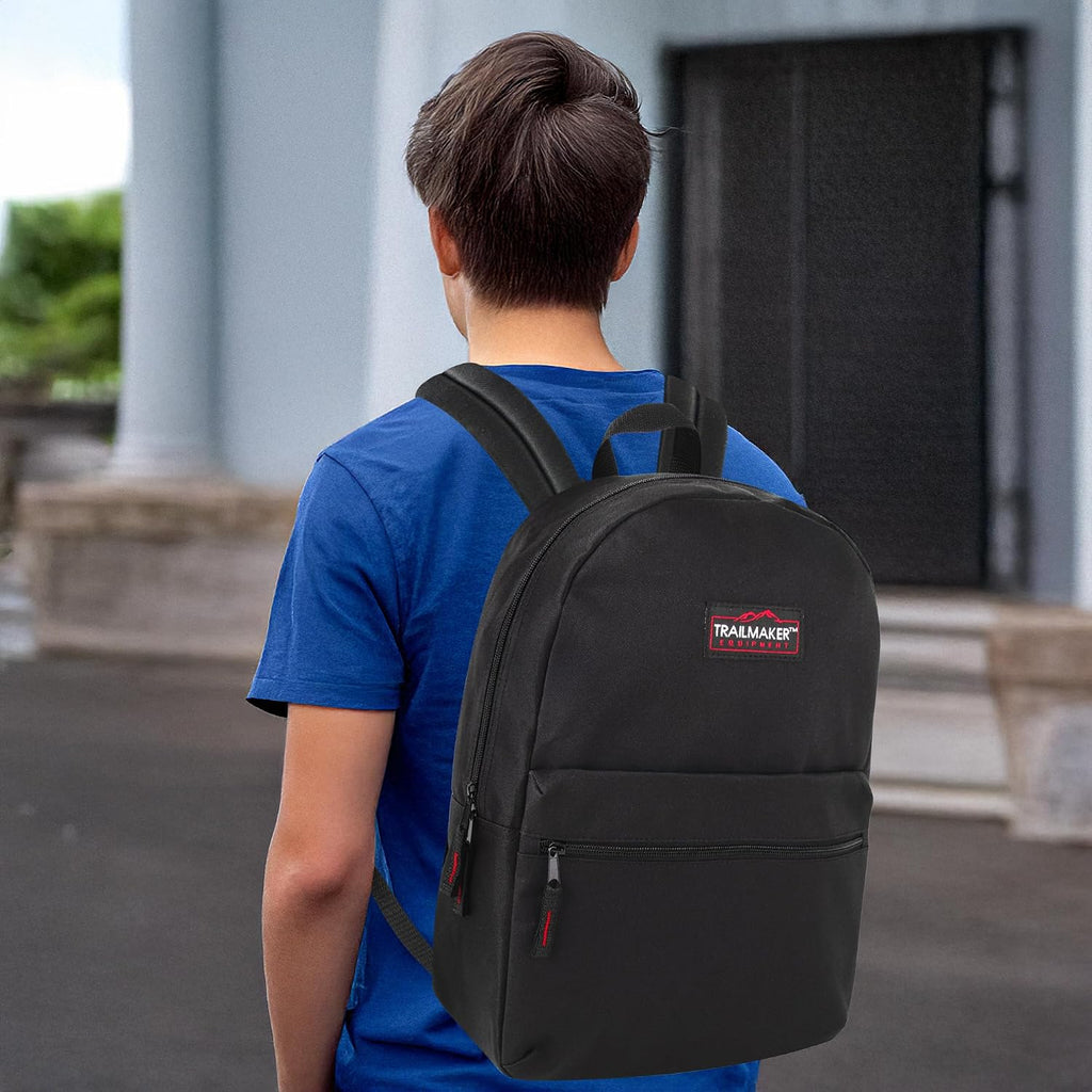 Trail Maker Classic 17 Inch Backpacks With Adjustable Padded Straps | School Backpacks For Girls, Boys (Black)