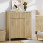 Fluted Buffet Cabinet For Kitchen, 28.3" Sideboard Cabinet Natural | Adjustable Shelves, Quiet Full-Extension Slides, Curved Metal Handle, Coffee Bar With Drawers For Dining Room, Entryway