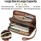 GAEKEAO Wallet for Women Clutch RFID Blocking Wristlet Leather Purse Large Capacity Credit Card Holder with Grip Hand Strap