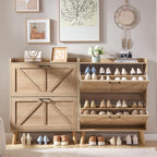 LEYAOYAO Shoe Cabinet Storage for Entryway with 2 Flip Drawers Rack Narrow Organizer Slim Hidden Wood Shoe Cabinet Furniture Natural