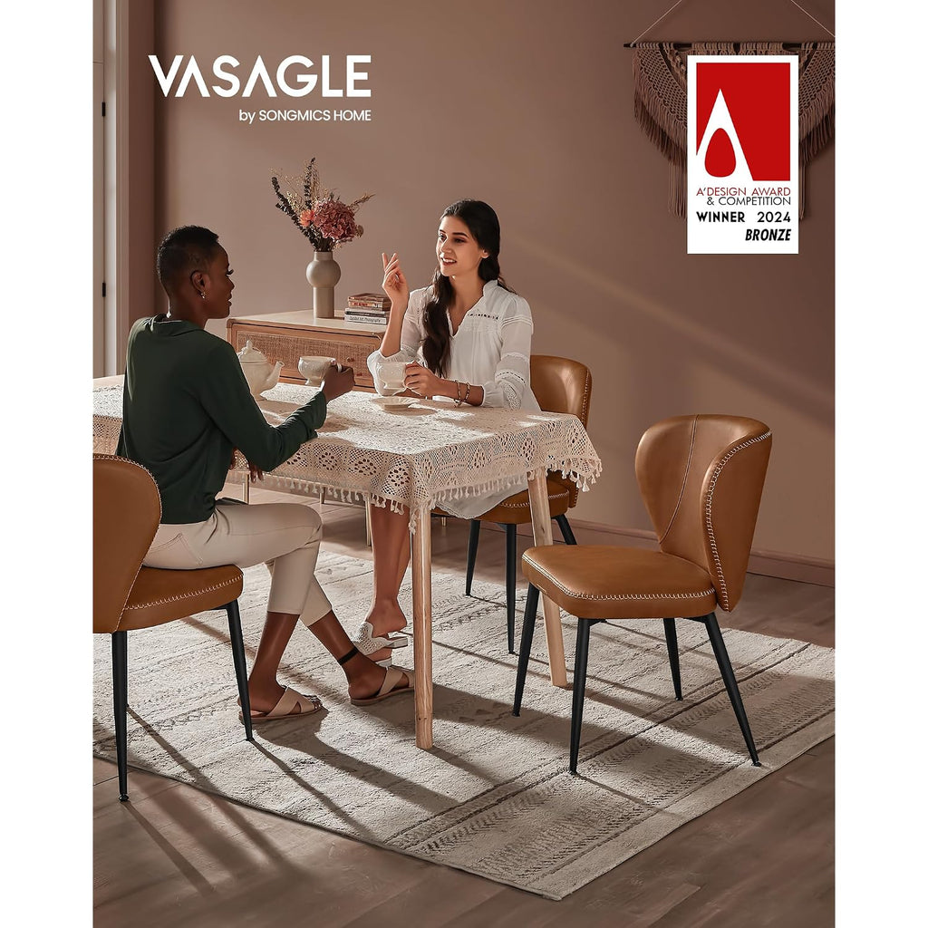 Vasagle Ekho Collection - Dining Chairs Set Of 2, Upholstered Kitchen Chairs, Comfortable Seat, Synthetic Leather With Stitching, Mid-Century Modern, Easy Assembly, Living Room Lounge, Caramel Brown