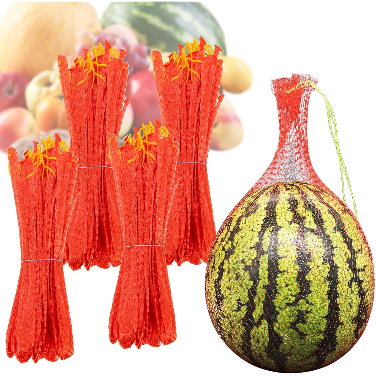 Maqihan 40 Pcs Watermelon Nets Heavy Duty - Melon Hammock For Garden | Cantaloupe Support Slings For Trellis Hanging, Reusable Mesh Bags For Fruits, Vegetables, Seafood & Nuts, Red 17.7 Inch