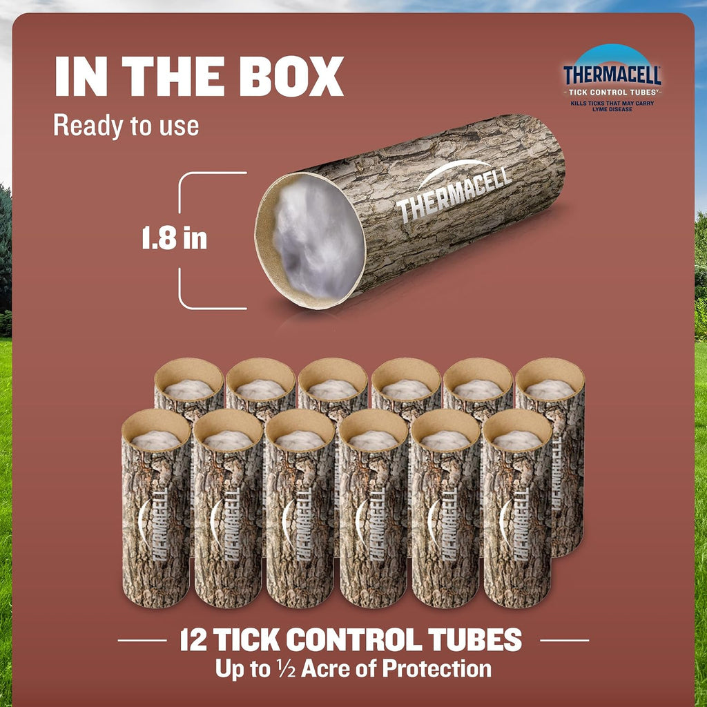 Thermacell Tick Control Tubes; 12 Per Box; No Spray, Easy-To-Use; Kills Ticks That May Carry Lyme Disease; Place In Backyard, Gardens Or Wooded Areas Twice A Year; Won'T Harm Kids, Pets Or Environment