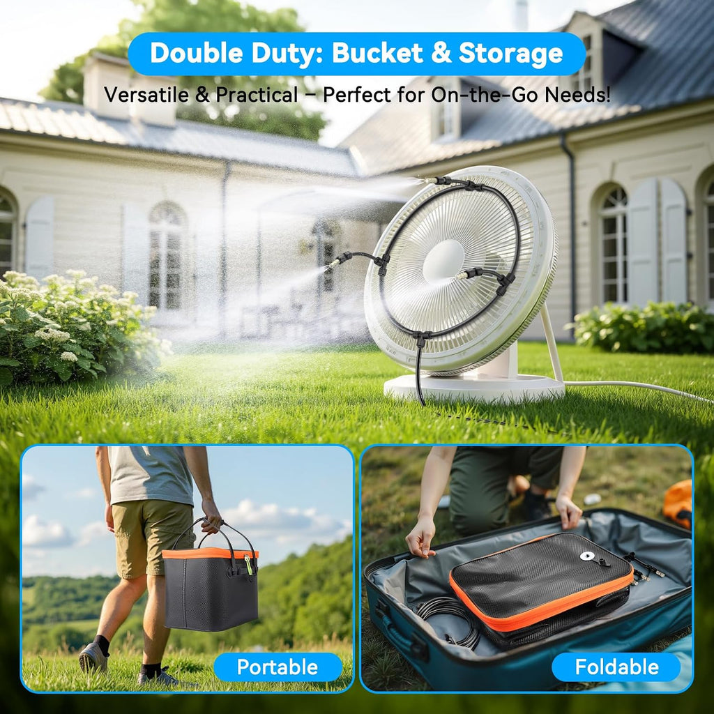 Portable Misting System For Outside Patio, Outdoor Water Cooling Mister With Battery Powered Pump (Max 8Hrs), 20L Bucket, 26Ft Hose, Patio Misters For Tailgating, Pasture, Camping, Canopy, Sport
