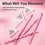 Haozher 8 Pcs Rhinestone Picker Tool Kit, Self-Adhesive Wax Pencil for Rhinestones and Diamond Painting, Gem Picker Tool Dotting Tools for Nail Art, 4 Wax Pen and 4 Rhinestone Trays rhinestone tools