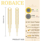 Robaice Gold Long Prom Earrings for Women, 14K Gold Plated Pearl Dangle Drop and Chain Tassel Threader Earrings Dangling，Rhinestone Zirconia Hypoallergenic Bride Party Prom Gold jewelry，Women Gifts