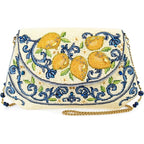 Mary Frances Capri Lemons Beaded Crossbody Handbag – Lemon Fruit Embroidered Evening Clutch Purse With Removable Chain Strap, Multicolor