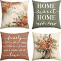 AVOIN colorlife Spring Home Sweet Home Terracotta Sage Throw Pillow Covers, 18 x 18 Inch Seasonal Fall Eucalyptus Floral Motto Cushion Case for Sofa Couch Set of 4