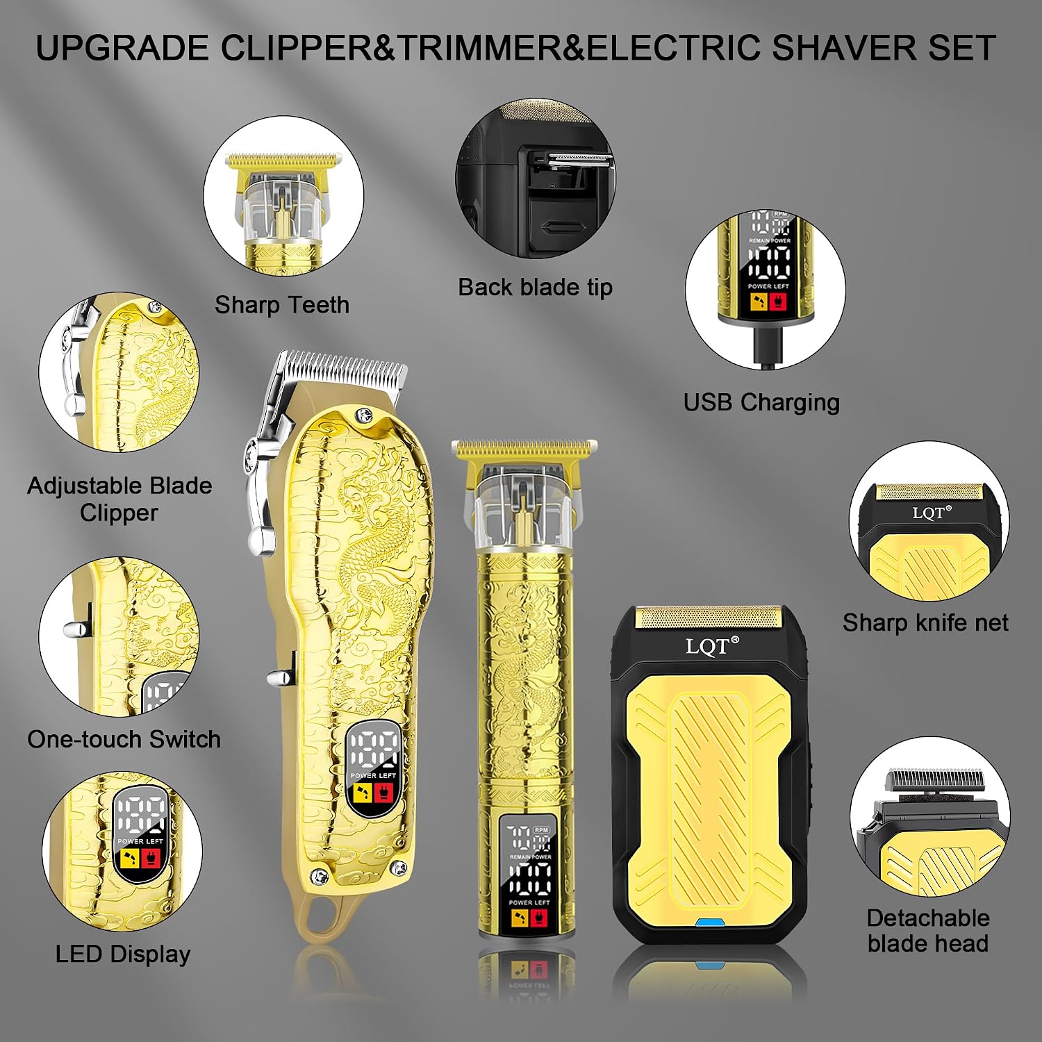 Lqt® Professional Hair Clippers For Men, Hair Trimmer Cordless Barber Clippers And Trimmers Set, Hair Cutting Kit For Men Grooming Father Day Gifts