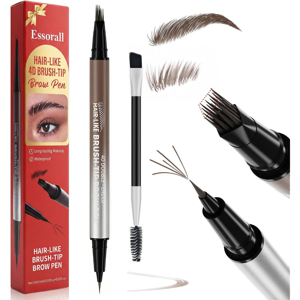 Eyebrow Pencil For Women, 2-In-1 Microblading Eyebrow Pen With 4D Square & Ultra-Fine Tips, Waterproof Long-Lasting Brow Pencil, Hair-Like Strokes For Natural Fuller Brows With Brow Brush, Brown
