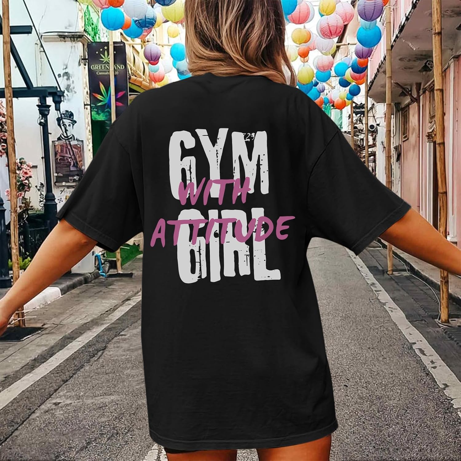 Funny Workout Shirts Women Oversized Weightlifting Graphic Tshirt Gym Girl with Attitude Tees Gym Lover Tops Black
