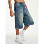 Jmierr Mens Baggy Jeans Wide Leg Loose Fit Denim Shorts Streetwear Below Knee Jorts