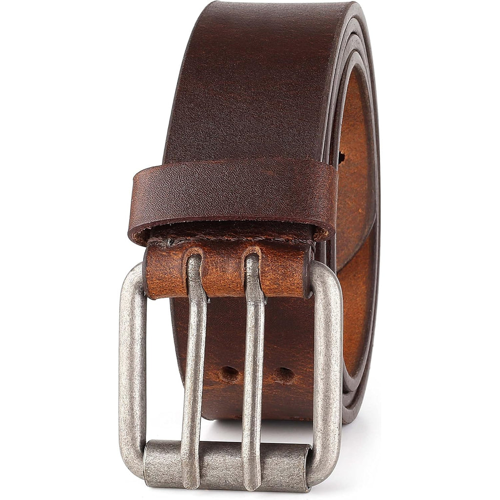 F&L Classic Leather Work Belt, Heavy Duty Double Prong Full Grain Leather Belts For Men 1 1/2", Mens Casual Belts For Jeans