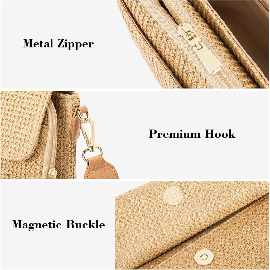 Faux Straw Small Crossbody Bag Women Summer Woven Sling Purse For Beach Travel Vacation Essentials Raffia