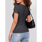 Anrabess Women Short Sleeve Tops Scoop Neck Ribbed Knit Slim Fitted Basic Tee Shirt Casual Summer Clothes 2026 Spring Outfits