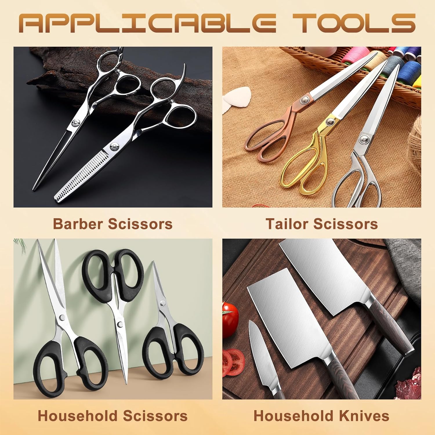 Hair Scissors Grinding Machine w / 13 Sand Rings, Hair Shear Sharpener Hair Cutting Shear Grinder for Barber Scissors, Tailor Scissors, Knife