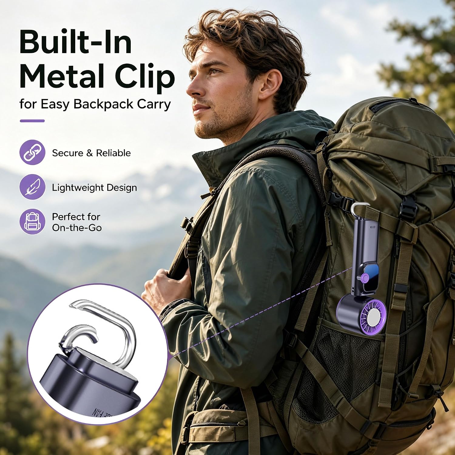 Portable Handheld Fan With Ice Cooling, Personal Rechargeable Fan 20000Rpm,199-Speed Mini Neck Fan With 4000Mah Battery Powered Up To 15Hrs With Led Display For Travel, Camping & Outdoor, Purple