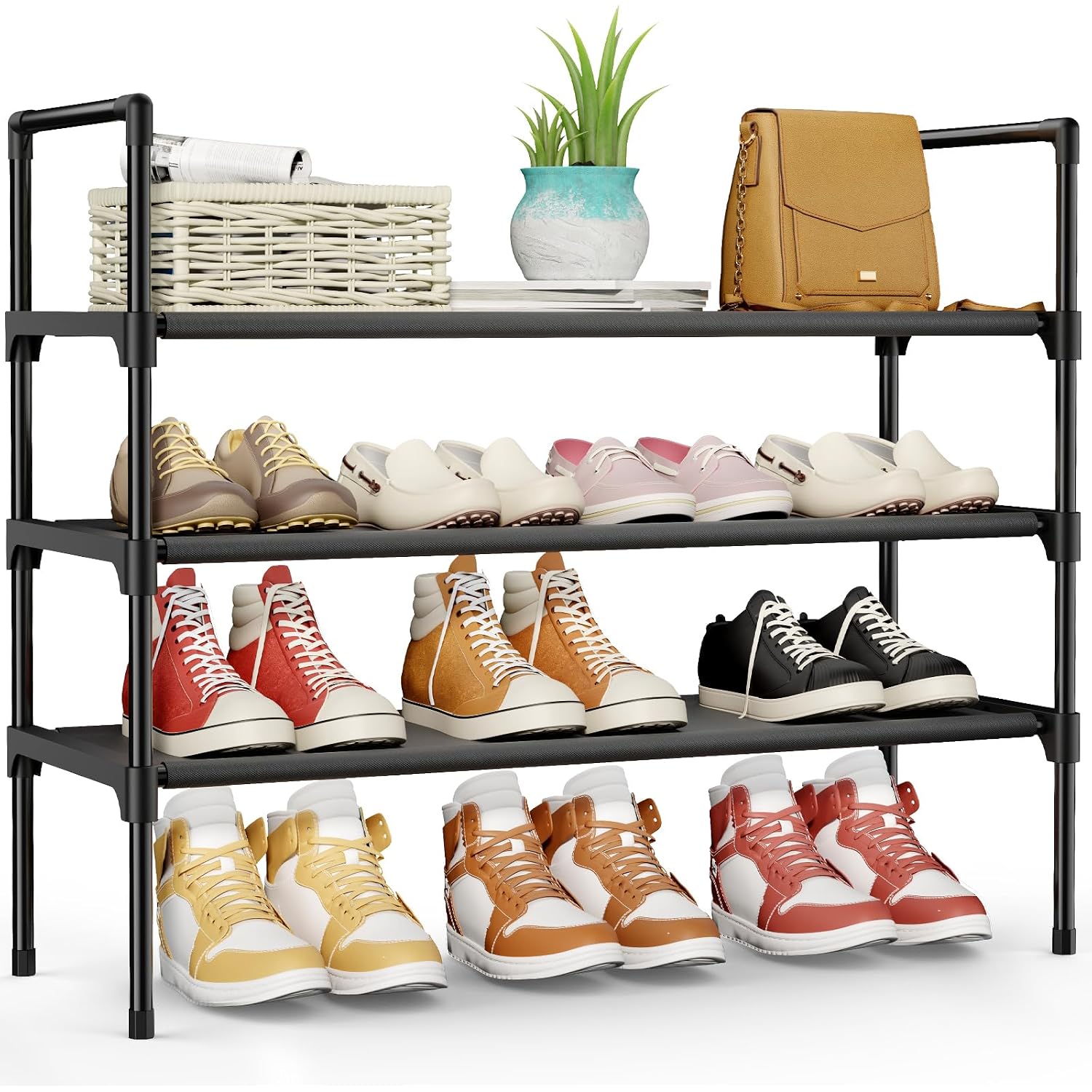 Kitsure Shoe Rack - 3-Tier Shoe Organizer, Shoe Rack For Closet, Entryway, Bedroom, Easy- Assembly Storage Shelf With Side Handles, 27.6" Wide - 3 Tiers, Black