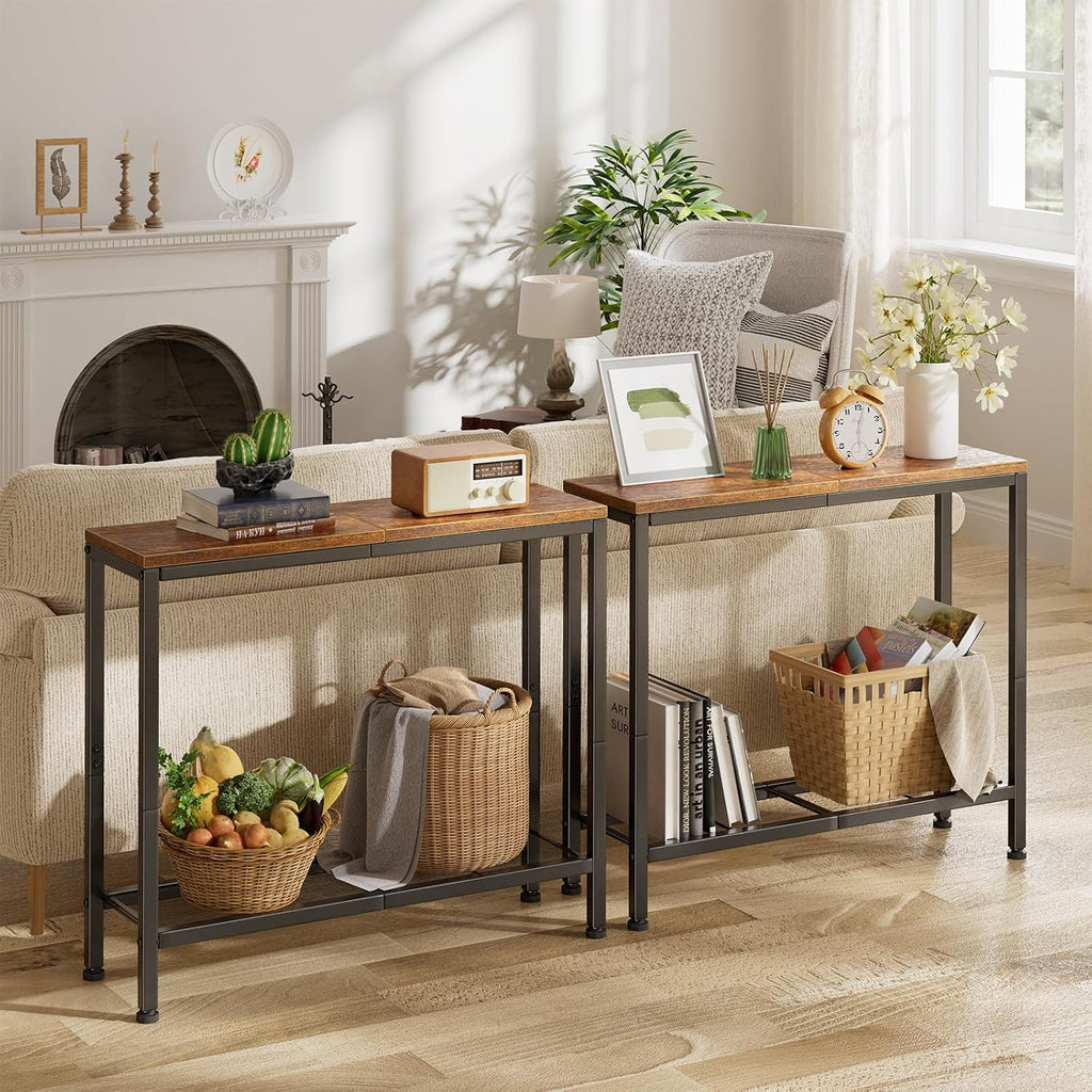 Simple Trending Console Table, 32" Sofa Table With Storage Shelf, Narrow Entryway Table, For Hallway, Behind The Couch, Living Room, Rustic Brown