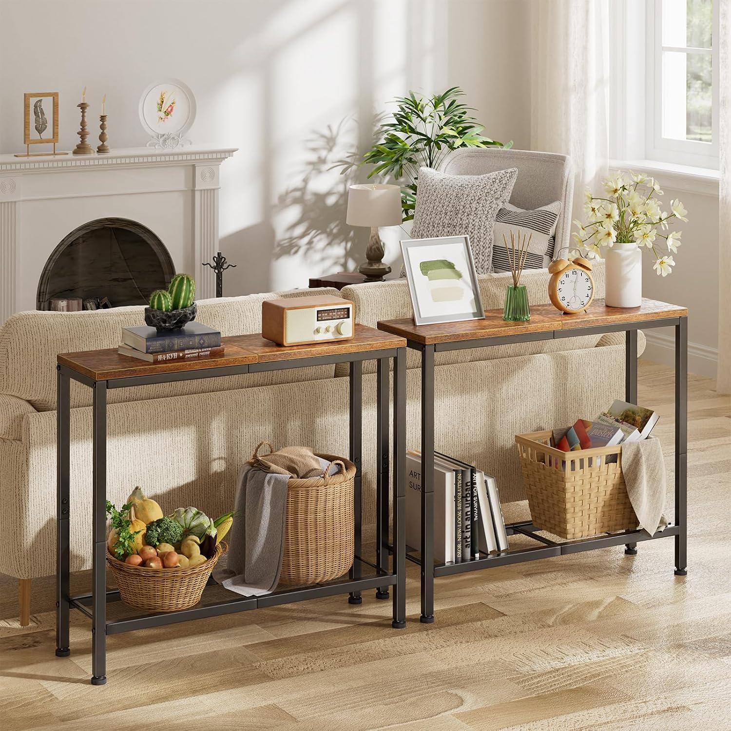 Simple Trending Console Table, 32" Sofa Table With Storage Shelf, Narrow Entryway Table, For Hallway, Behind The Couch, Living Room, Rustic Brown