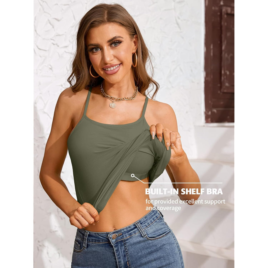 Women 3 Pack Cotton Camisoles with Shelf Bra Adjustable Spaghetti Strap Tank Tops