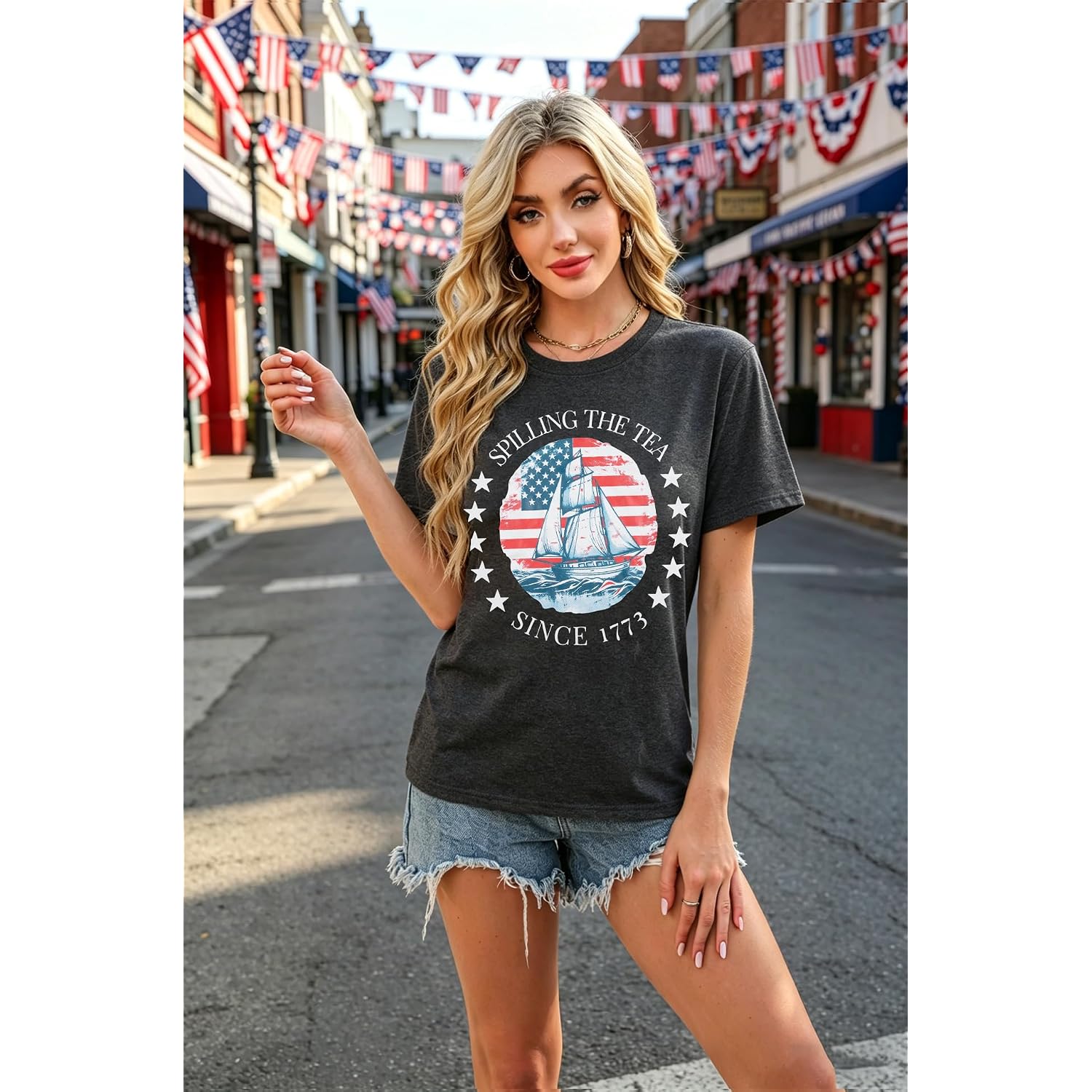 4th of July Shirts for Women Spilling The Tea Since 1773 Shirt Patriotic American Top History Teacher Tee