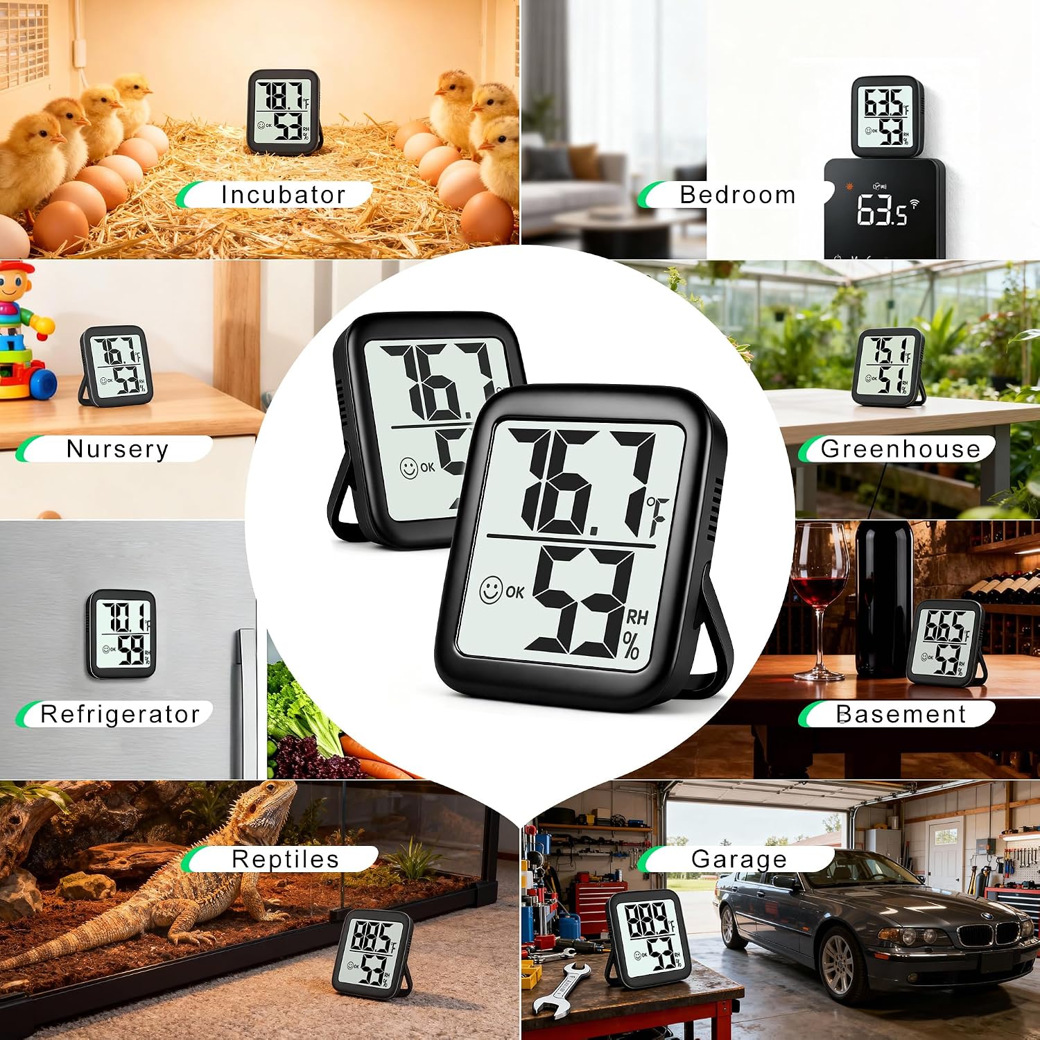 2 Pack Room Thermometer For Home, Hygrometer Indoor Humidity Meter Gauge, Digital Temperature And Humidity Monitor Sensor For House, Terrarium, Incubator, Greenhouse - Battery Included