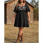 Women'S Plus Size Western Embroidered Floral Boho Dress Country Concert Cowgirl Outfits A Line Flowy Summer Midi Dress