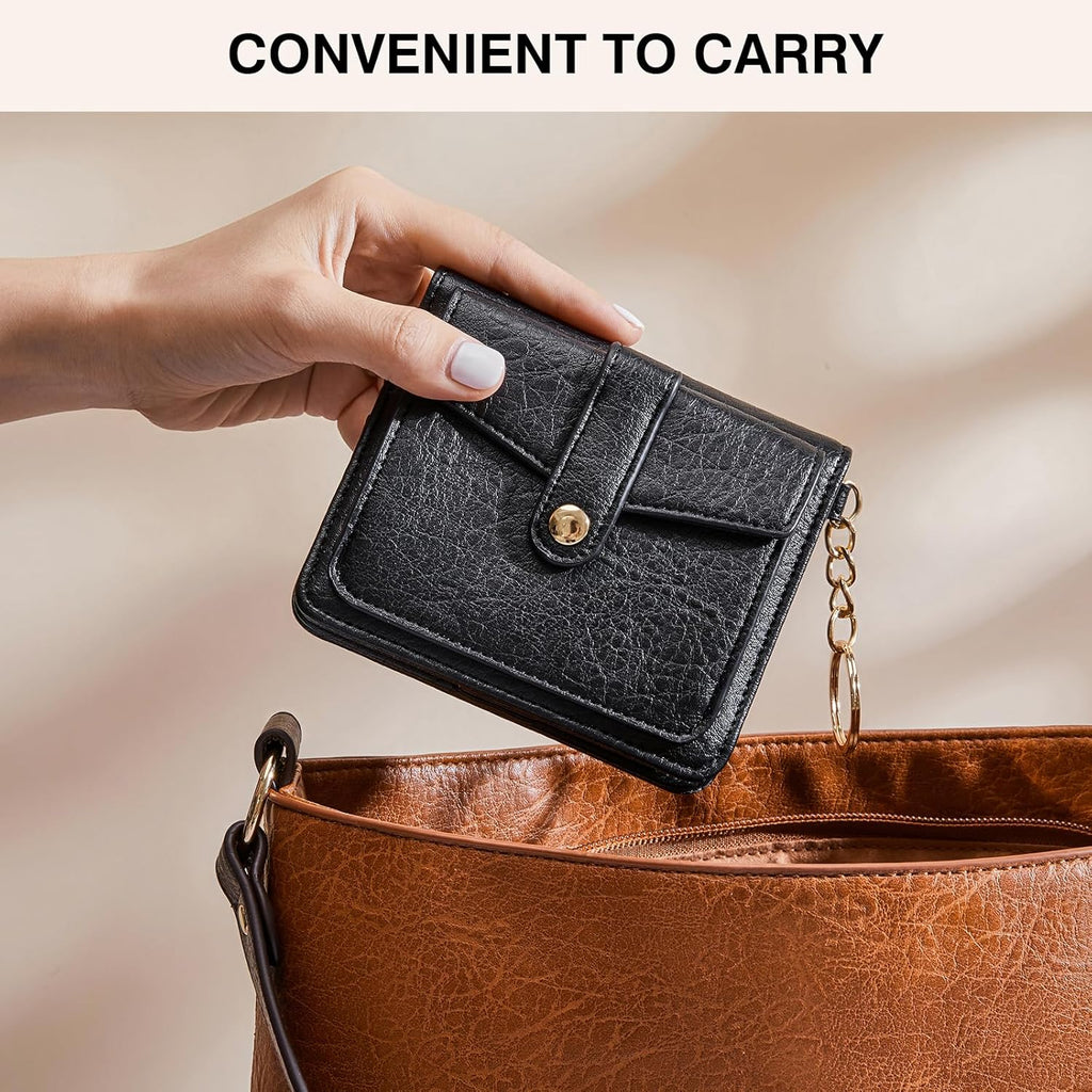 Marvolia Small Wallet for Women Compact Wallet Soft Vegan Leather Bifold Card Holder Ladies Wristlet