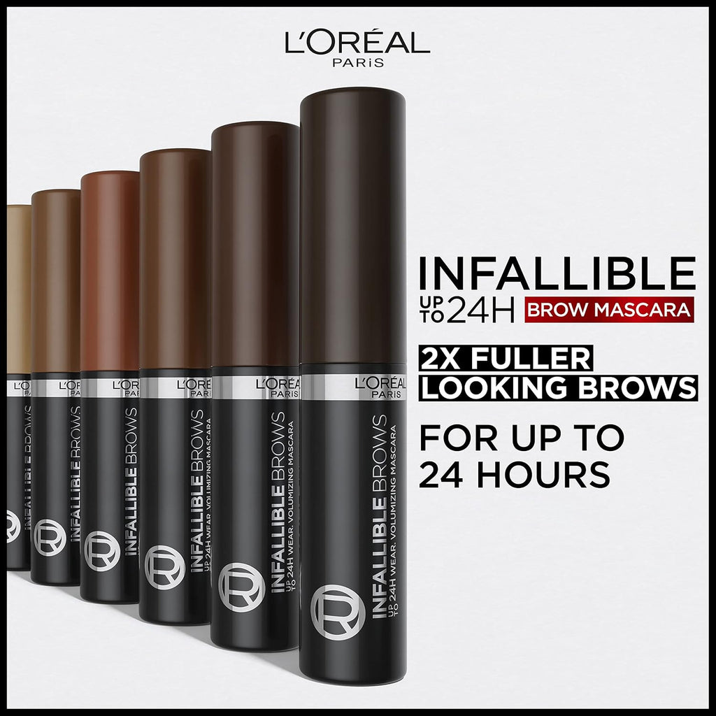 L'Oreal Paris Infallible Volumizing 24H Wear Brow Mascara, Long Lasting Eyebrow Makeup For 2X Fuller Eyebrows, 6.0 Light Brunette, 0.13 Fl Oz