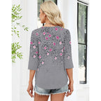 Lomon 3/4 Length Sleeve Womens Tops Dressy Casual Henley V Neck Blouses Loose Fit Tunics 2026 Trendy Summer Outfits