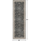 Black Boho Washable 2x6 Runner Rugs for Hallway Kitchen Bedroom Beside Laundry Room Bathroom Rug, Pet & Kids Friendly, Non Slip Low Pile Stain Resistant Soft Foldable Long 24 x 72 Floor Carpet