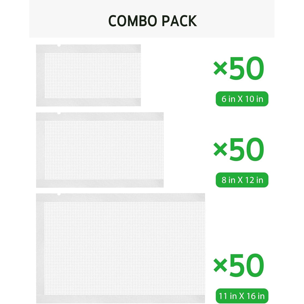 Syntus Vacuum Sealer Bags, 150 Gallon 11" x 16" and Quart 8" x 12" and Pint 6" x 10" Commercial Grade PreCut Bag, BPA Free Food Vac Bags for Storage, Meal Prep or Sous Vide